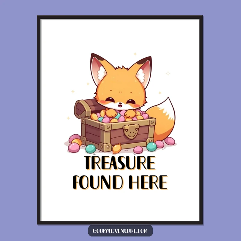 Funny Kawaii Fox Candy Treasure Poster: Sweet Wall Art Gift!