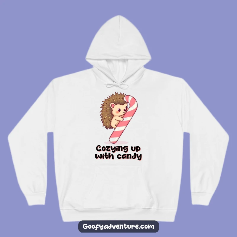 Cozy Funny Kawaii Hedgehog Candy Cane Climb Hoodie - Warm Holiday Gift