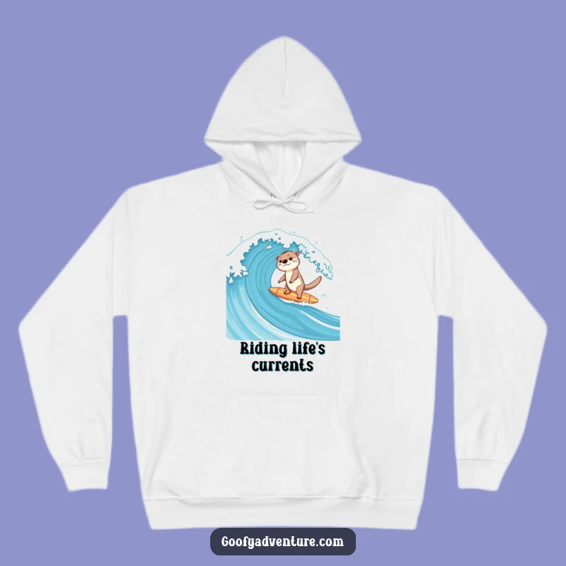 Funny Otter Surfing Hoodie: Cozy Happy Otter Wave Rider Sweatshirt, Ideal Beach Funny Gift!