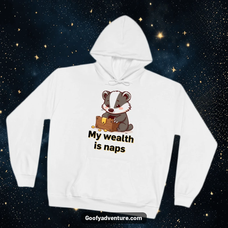 Funny Badger Hoodie: A clever badger finds a hidden treasure chest, embodying intelligence and the reward of diligent searching.