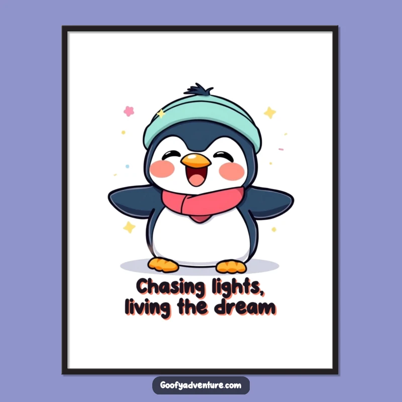 Free Printable Wall Art: Penguin's Aurora Dance, Magical Downloadable Decor for Any Room