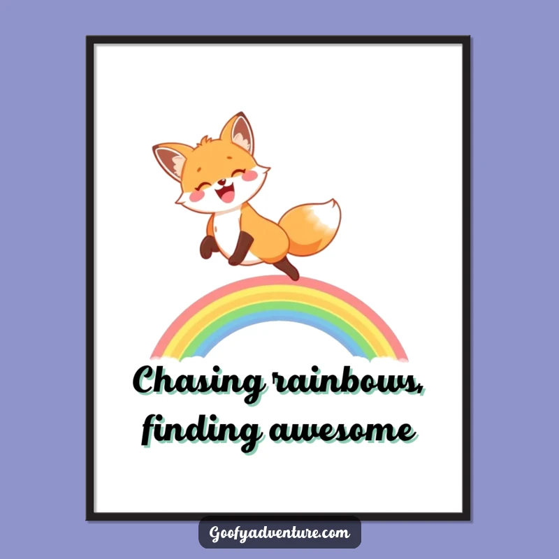 Funny Free Printable Wall Art: Joyful Fox Leaping Rainbow, Whimsical Downloadable Decor for Happy Spaces!
