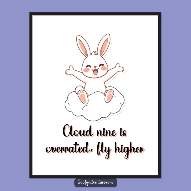 Funny Free Printable Wall Art: Cheerful Rabbit Cloud Rider, Dreamy Downloadable Decor for a Whimsical Touch!