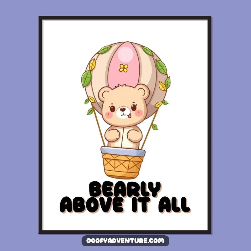 Free Printable Wall Art: Funny Bear Hot Air Balloon, Whimsical Nature Downloadable Decor