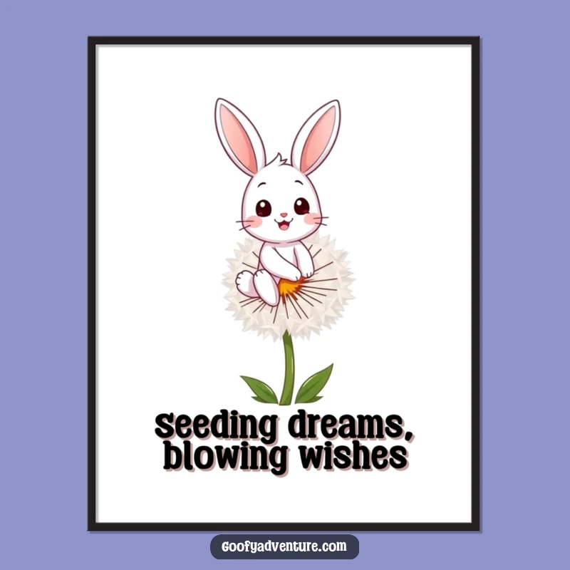 Funny Free Printable Wall Art: Bunny on Dandelion Seed, Whimsical Downloadable Art Gift
