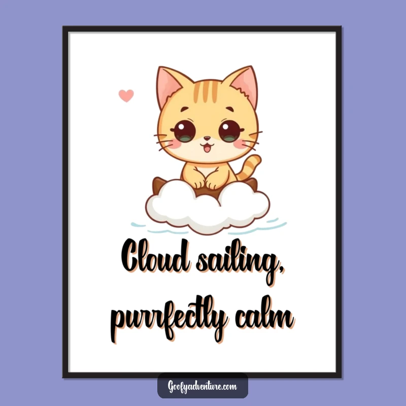 Funny Free Printable Wall Art: Cat on Cloud Boat, Dreamy Downloadable Art Gift