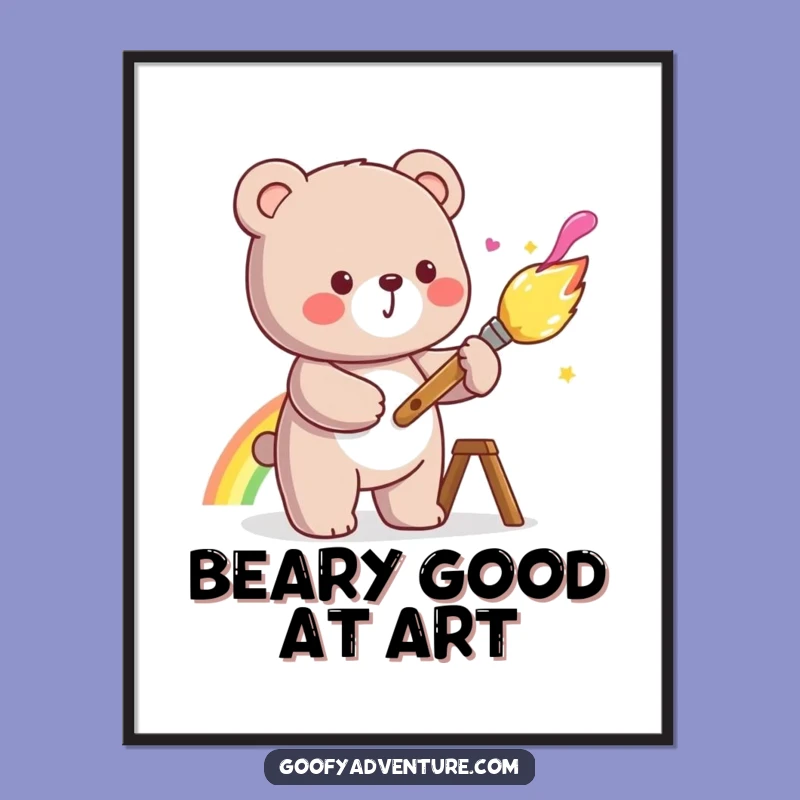 Funny Free Printable Wall Art Kawaii Bear Painting Rainbow Cheerful Downloadable