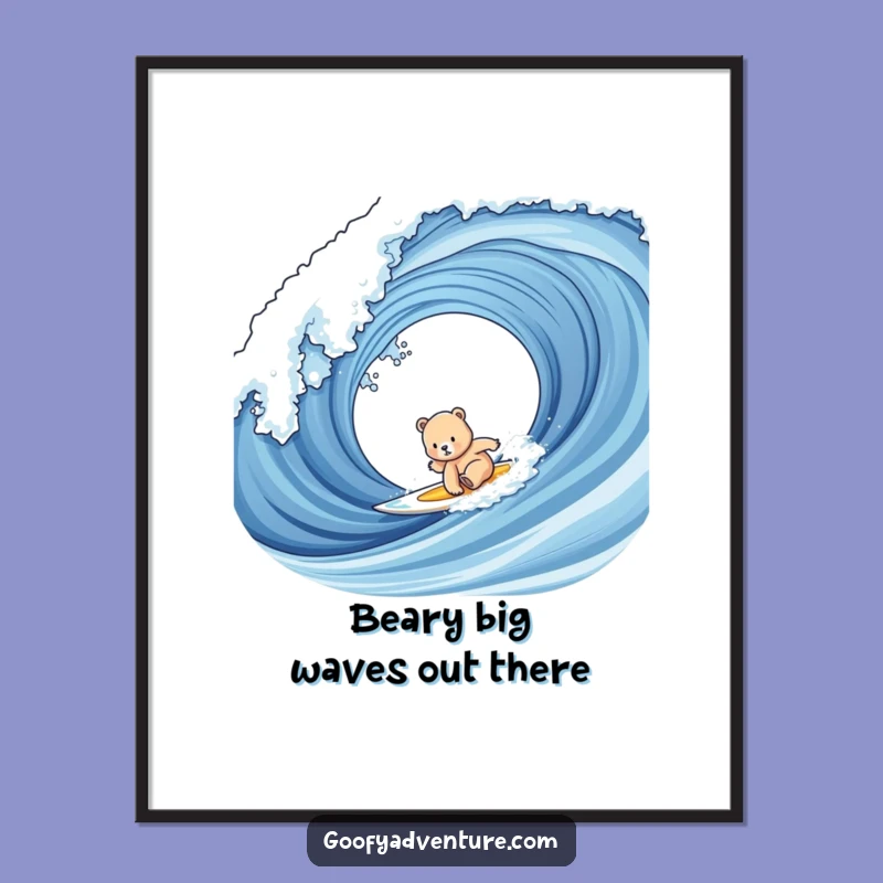 Funny Free Printable Wall Art: Surfing Bear Cub, Hilarious DIY Downloadable Decor