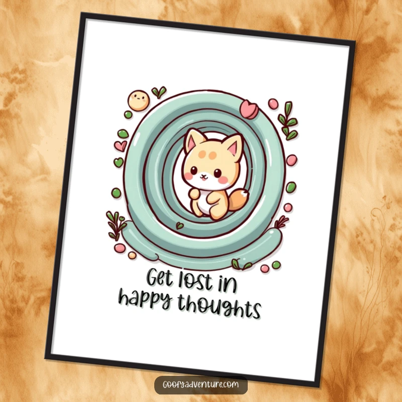 Funny Free Printable Wall Art: Kawaii animal looking determined yet cute in a whimsical maze, a humorous downloadable art.