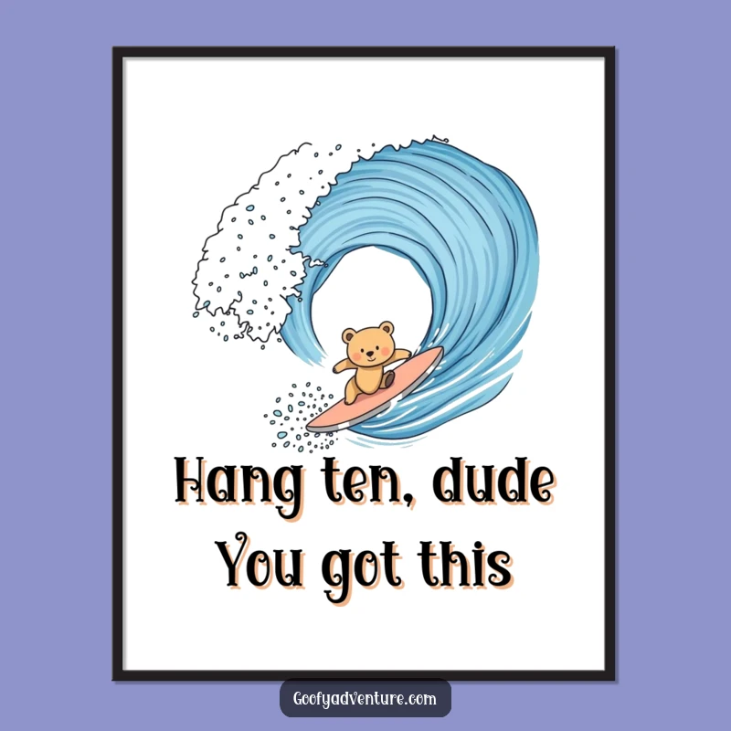 Funny Free Printable Wall Art: Adorable Surfing Bear Cub, Hilarious Downloadable Decor for Your Den!