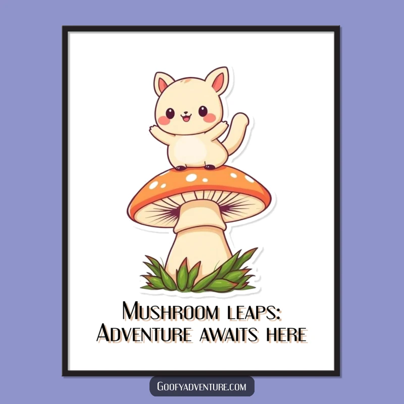 Free Printable Wall Art: Kawaii Mushroom Leaper - Whimsical & Fun Decor!