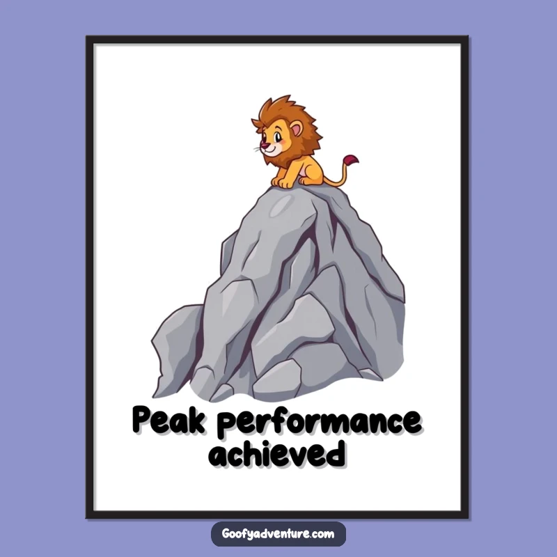 Free Printable Wall Art: Brave Lion Climbing Mountain Humor Downloadable Art Gift