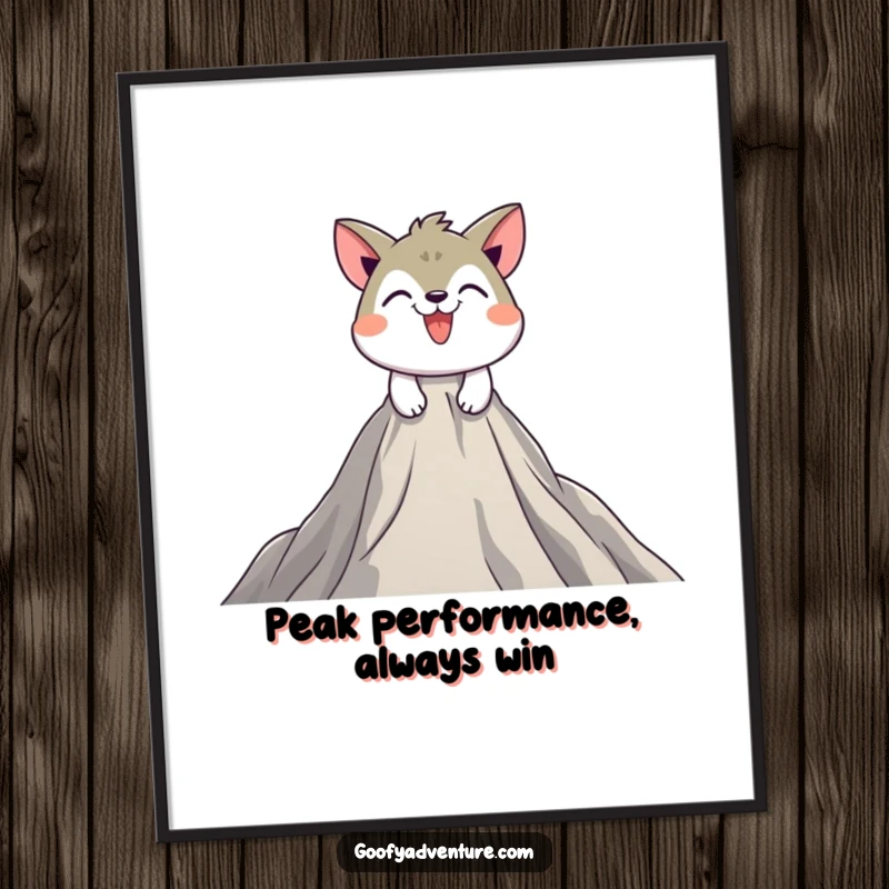 Funny Free Printable Wall Art: Playful animal with a determined grin scales a massive, inviting mountain peak.