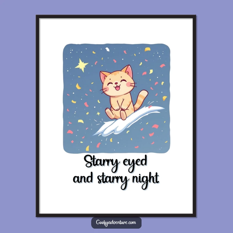 Free Printable Wall Art: Funny Cat Confetti Wave, Starry Sky Downloadable Poster