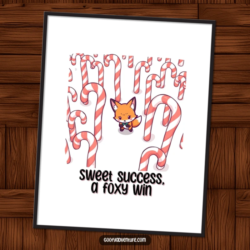 Funny Free Printable Fox Wall Art: Determined fox navigating a giant candy cane maze, bringing sweet downloadable art.