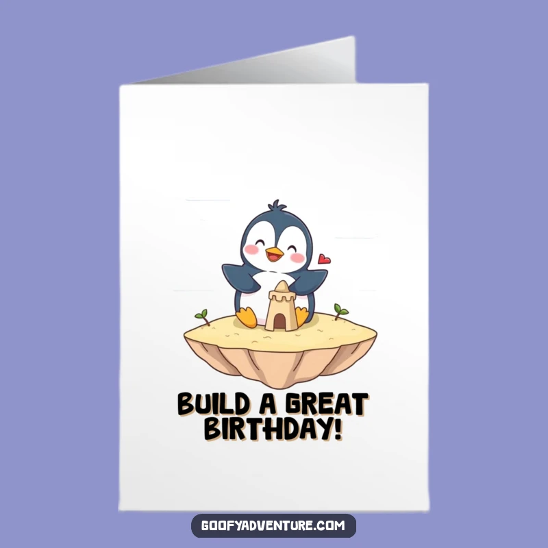 Free Printable Birthday Card: Giggling Penguin Sandcastle Cloud Island Birthday Download