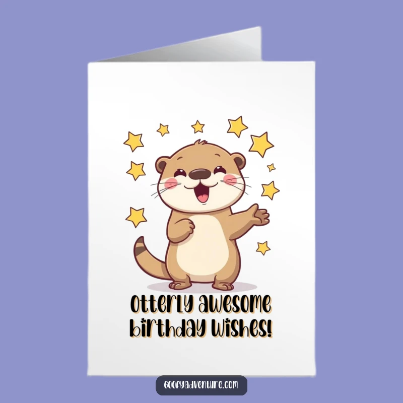Free Printable Bday Card: Playful Otter Juggling Stars - Funny Downloadable Gift