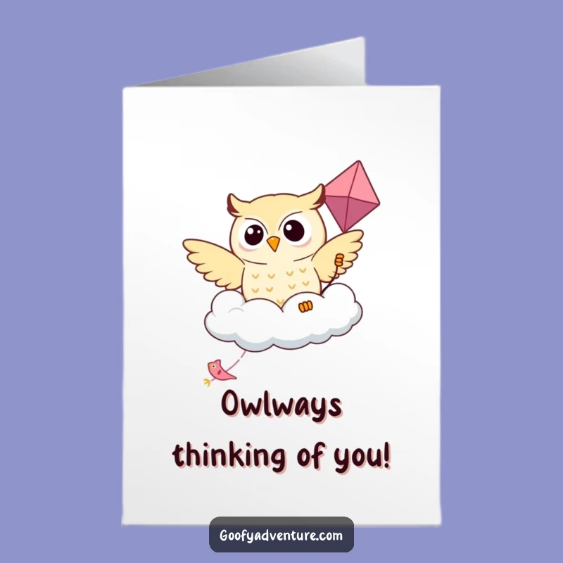 Free Printable Birthday Card: Kawaii Owl Cloud Kite Funny Downloadable Gift
