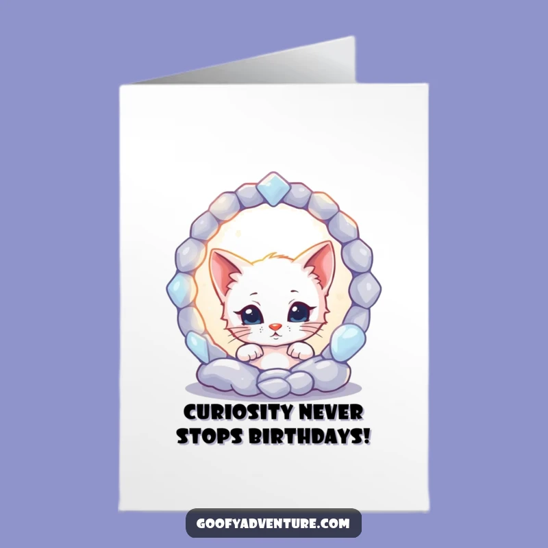 Free Printable Birthday Card: Kitten Peeks into Portal Funny Downloadable Gift