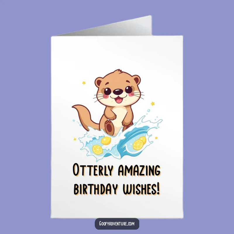Free Printable Birthday Card: Otter Riding Lemonade Wave Funny Downloadable Gift