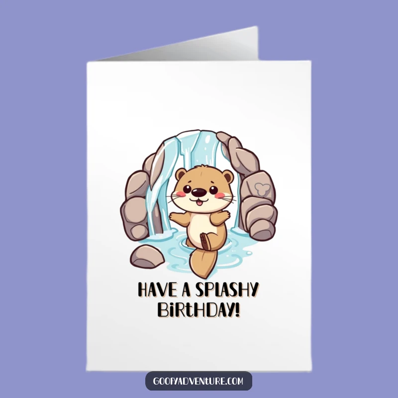 Free Printable Birthday Card: Playful Otter's Waterfall Slide Funny Downloadable Gift