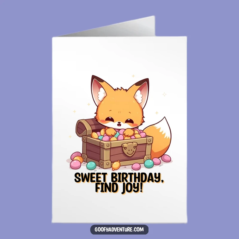 Free Printable Kawaii Fox Treasure Birthday Card - Sweet Downloadable Gift for Candy Lovers!