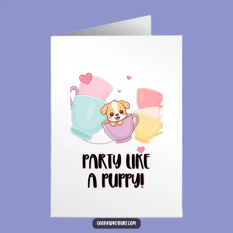 Free Printable Puppy Birthday Card: Teacup Zipline Funny Downloadable Gift