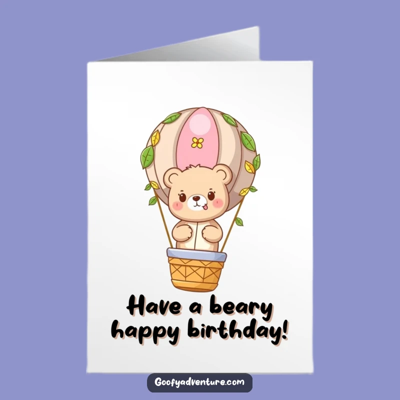 Free Printable Birthday Card: Bear Hot Air Balloon, Adventure Greeting, Downloadable Gift
