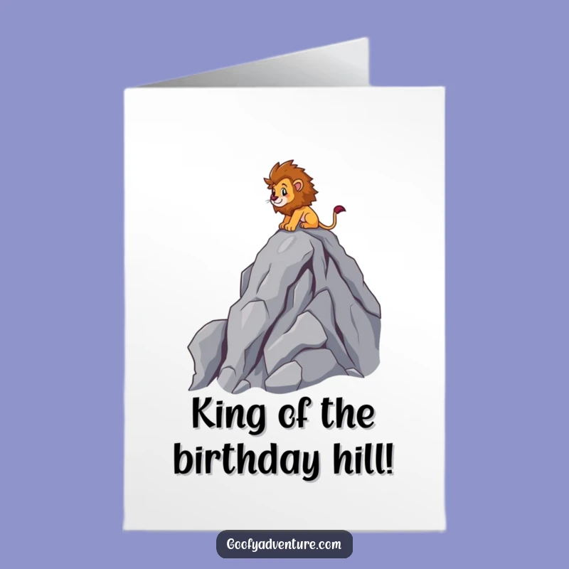 Free Printable Birthday Card: Brave Lion Climbing Humor Downloadable Gift for Adventurers