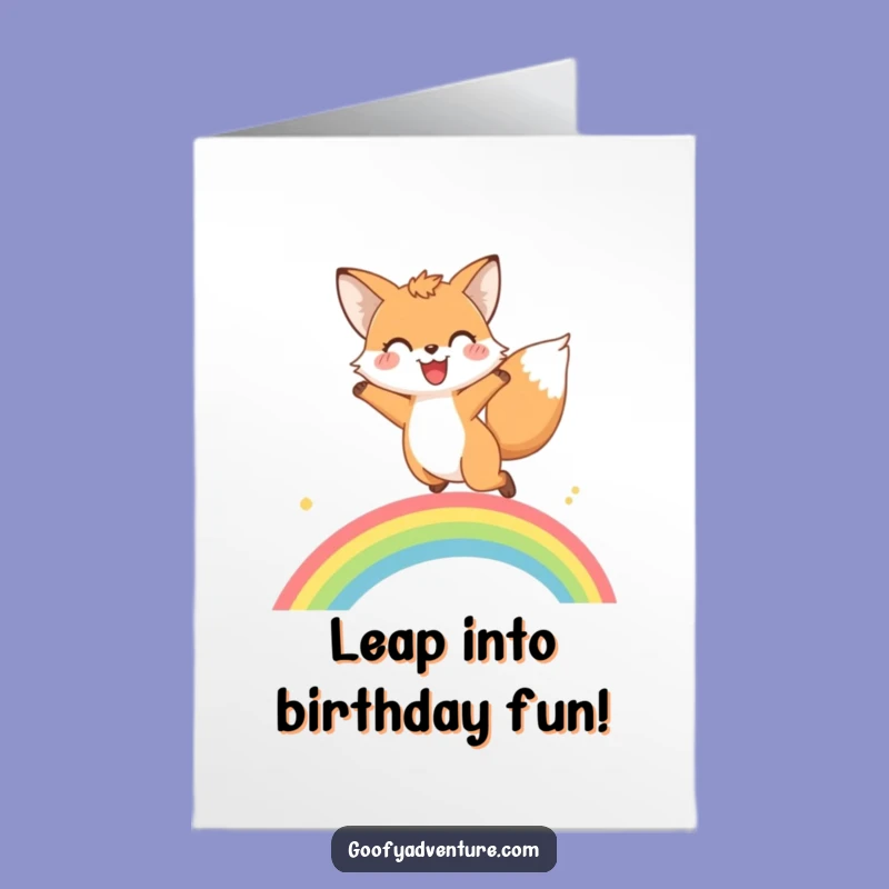 Free Printable Birthday Card: Jumping Fox Rainbow, Joyful DIY Downloadable Gift
