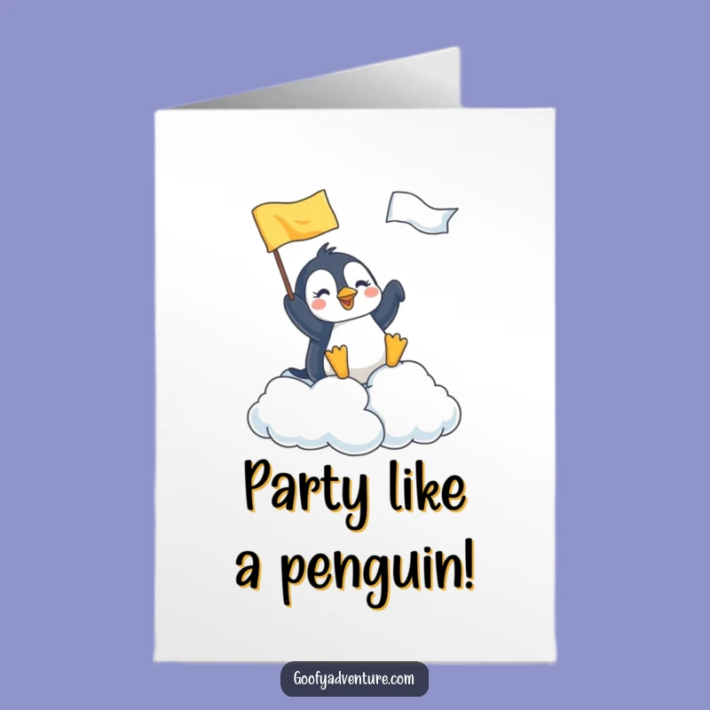 Free Printable Penguin Cloud Birthday Card: Joyful Winner Downloadable Gift