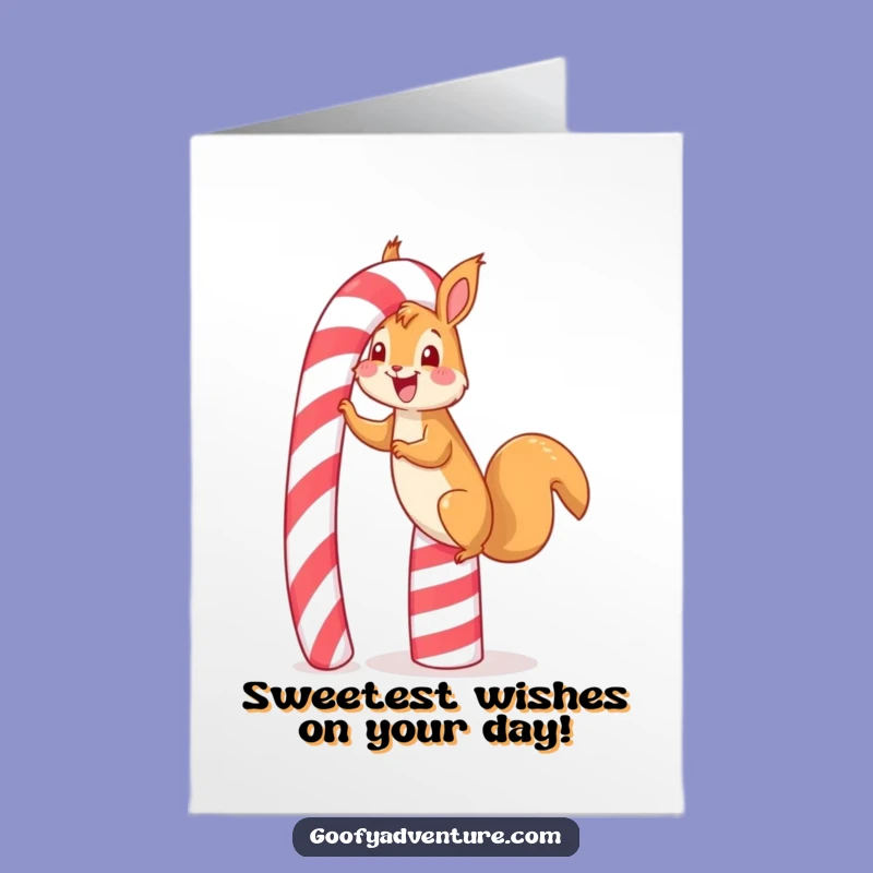Free Printable Birthday Card: Squirrel Climbs Candy Cane, Sweet Digital Gift