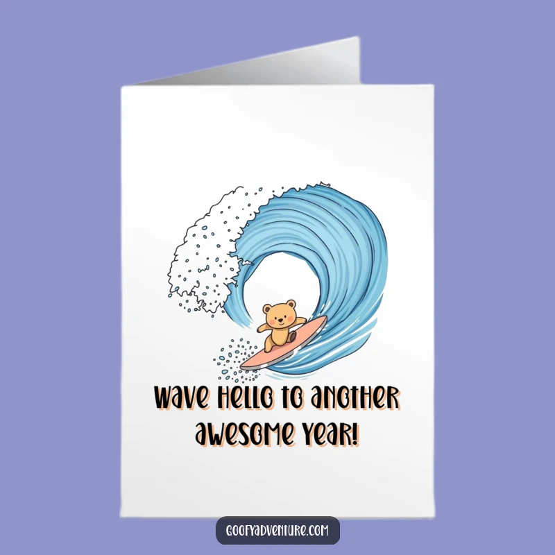 Free Printable Birthday Card: Funny Surfing Bear Cub, Hilarious Downloadable Gift for Surfer Dudes!