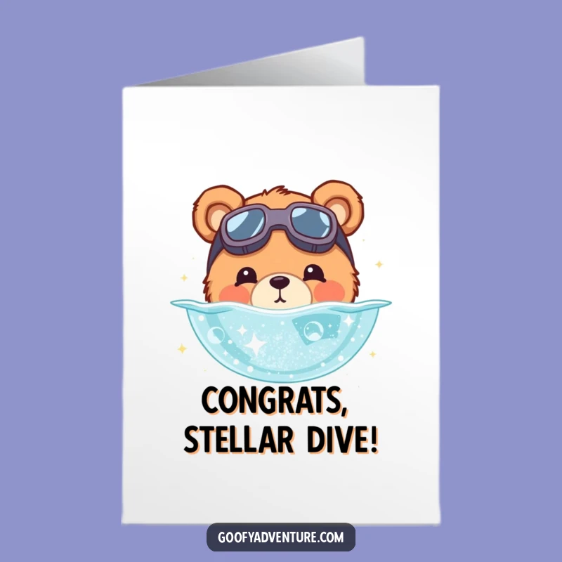 Free Printable Congrats Card: Bear Star Goggles Dive, Stellar Achievement Download