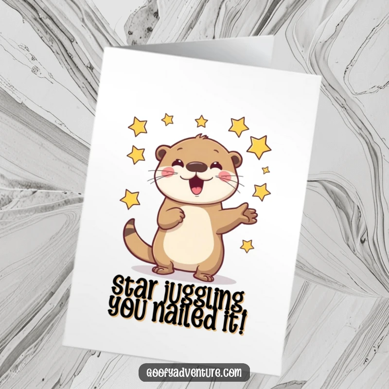 Funny Free Printable Congratulations Card: Playful otter juggling glowing stars, celebrating a stellar achievement.