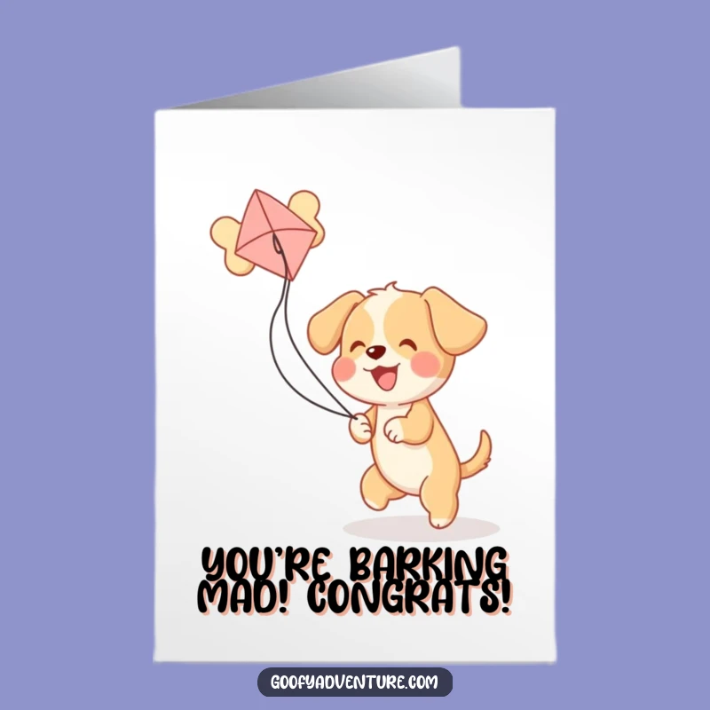 Free Printable Dog Congratulations Card: Funny Puppy Bone Kite, Downloadable
