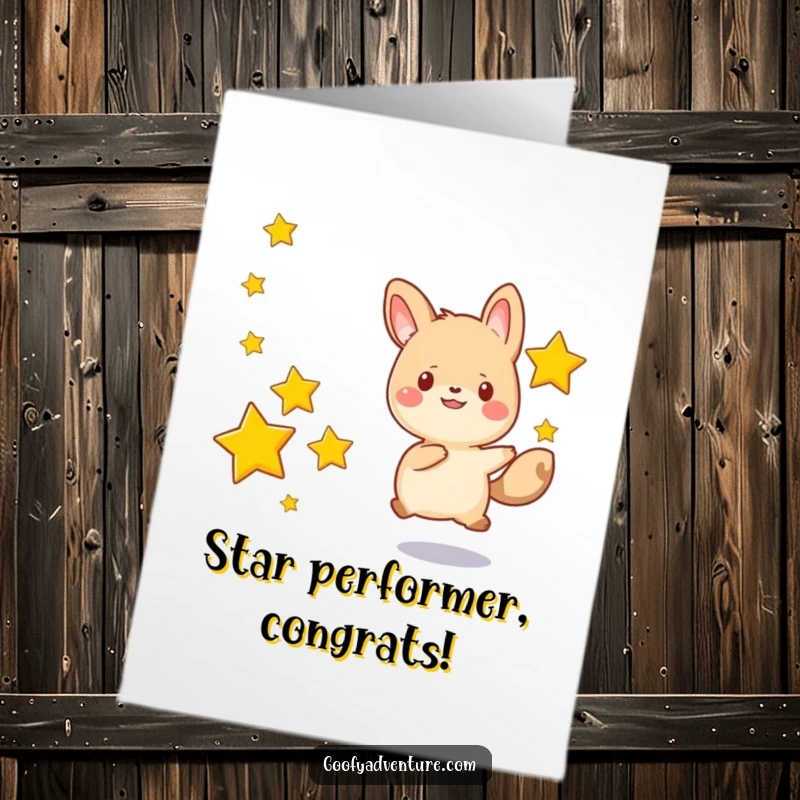 Funny Free Printable Congratulations Card: Kawaii animal happily pursuing drifting stars, a hopeful and downloadable art.