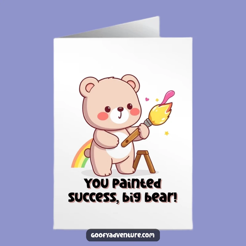 Free Printable Congrats Card Kawaii Bear Rainbow Painter Cheerful Downloadable
