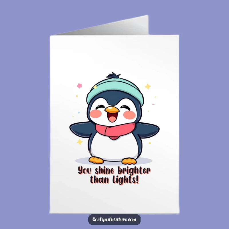 Free Printable Congrats Card: Penguin's Aurora Triumph, Downloadable Gift of Celebration
