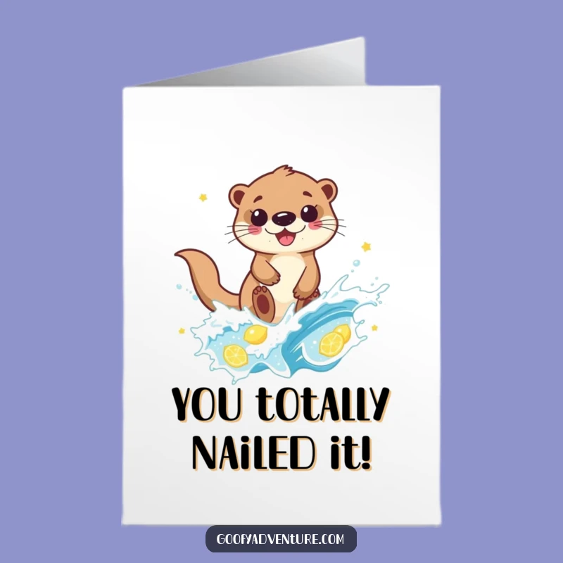 Free Printable Congrats Card: Otter Surfs Lemonade Wave Funny Downloadable Gift