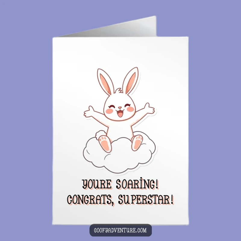 Free Printable Congrats Card: Cloud-Riding Rabbit Achievement, Dreamy Downloadable Gift of Success!