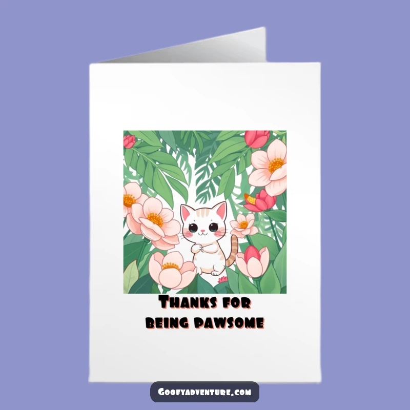 Free Printable Cat Thank You Card: Flower Jungle Funny Downloadable Gift