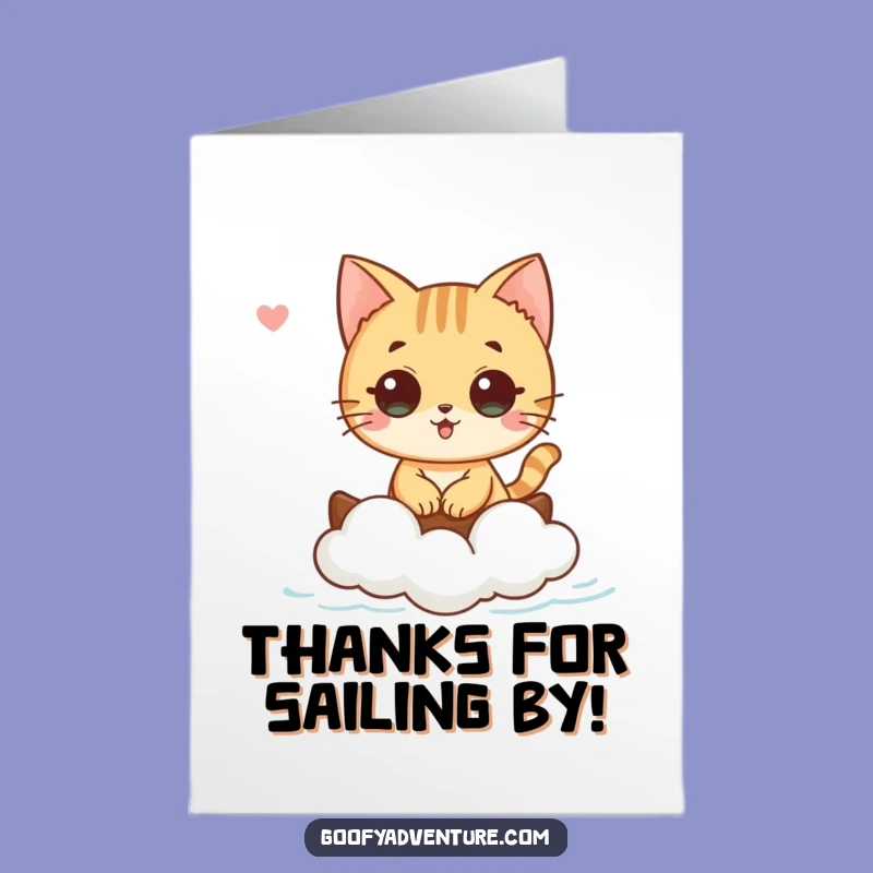 Free Printable Thank You Card: Cat on Cloud Boat, Gentle Funny Downloadable Gift