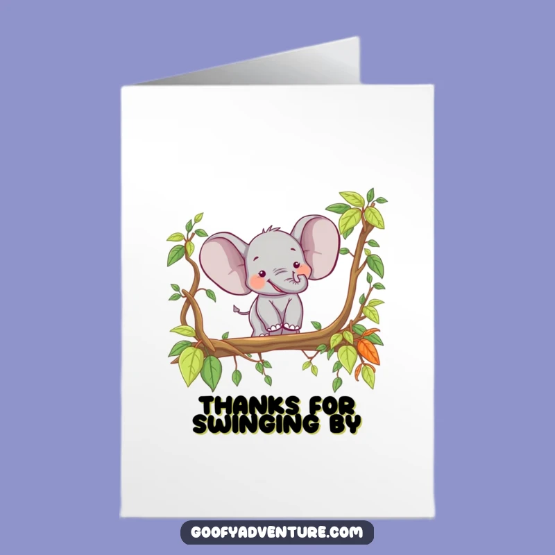 Free Printable Thank You Card: Happy Elephant Jungle Gratitude Humor Downloadable Gift
