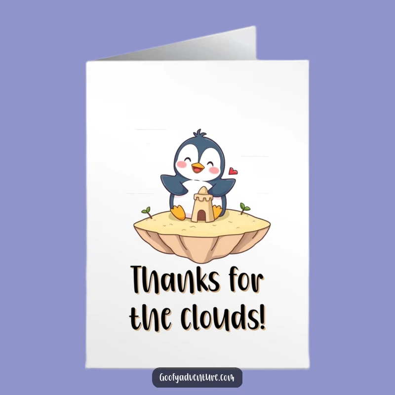 Free Printable Thank You Card: Penguin Sandcastle Cloud Island Gratitude Download