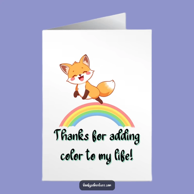 Free Printable Thank You Card: Grateful Fox & Rainbow, Cheerful Downloadable Gift of Thanks!