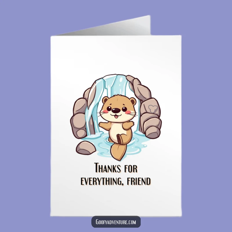 Free Printable Thank You Card: Playful Otter's Waterfall Thanks Funny Downloadable Gift