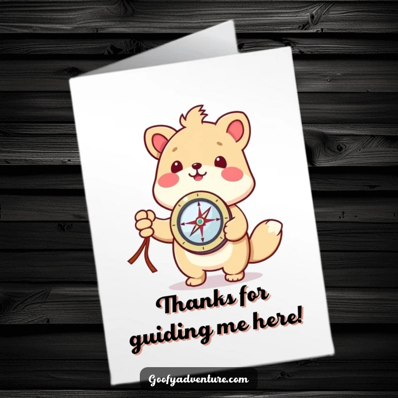 Funny Free Printable Thank You Card: Kawaii animal uses compass to thank you for pointing them in the right direction.