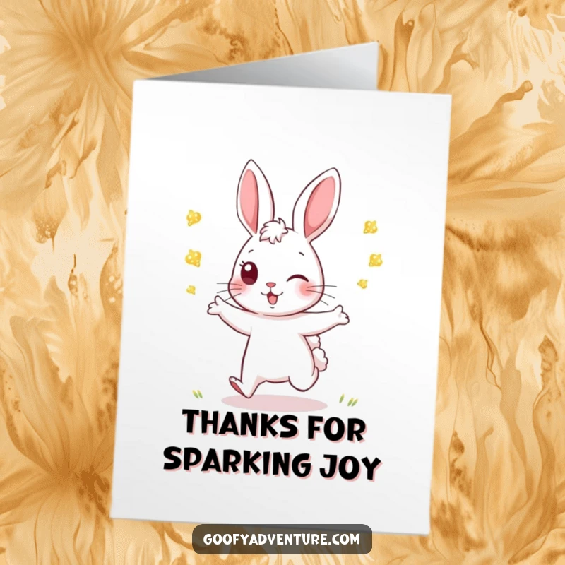Funny Free Printable Thank You Card: An energetic rabbit plays tag with fireflies, sending thanks with a playful spirit.