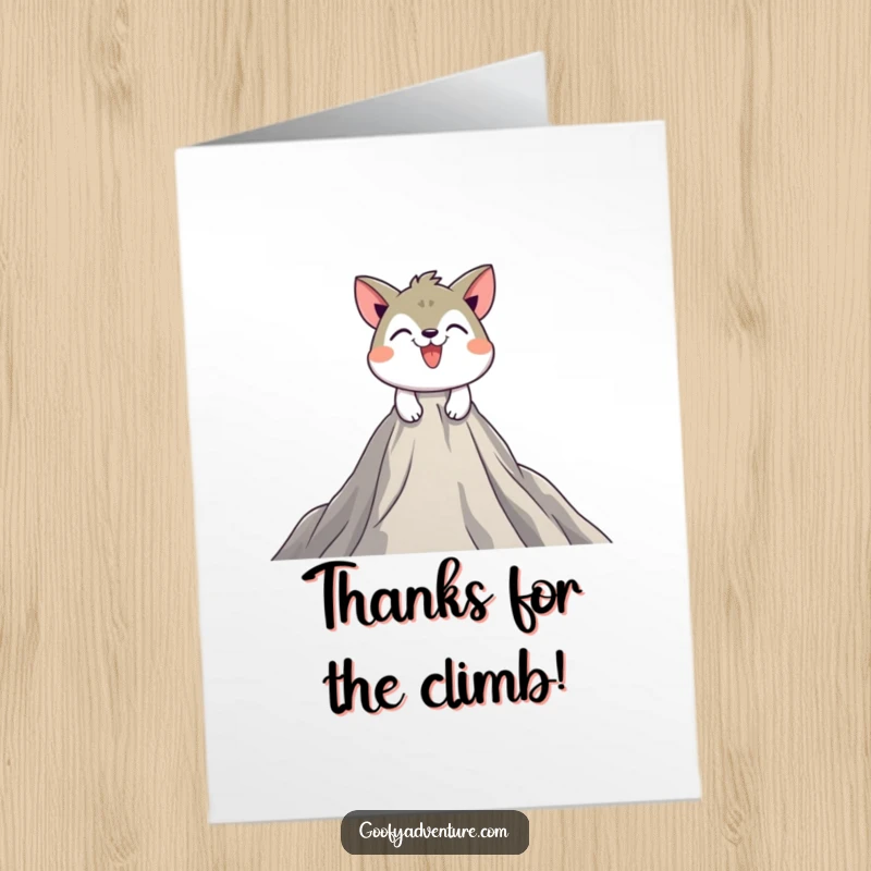 Funny Free Printable Thank You Card: Playful animal determinedly climbs a mountain, symbolizing your support.